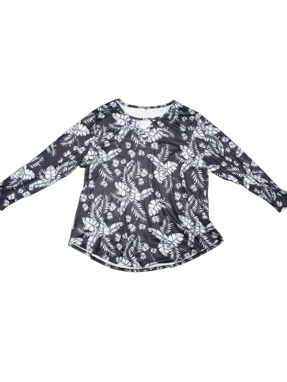 Women's Black White Tropical Palm Print Blouse Top Size XXXL